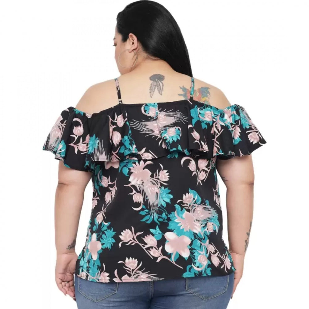 Casual Floral Print Black Top