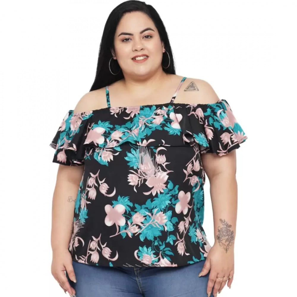 Casual Floral Print Black Top