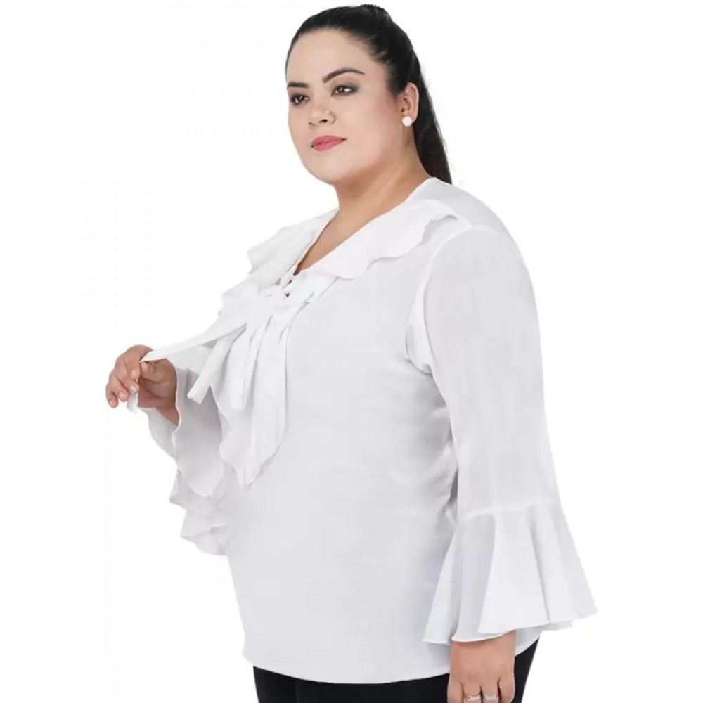 Casual Bell Sleeve Solid White Top