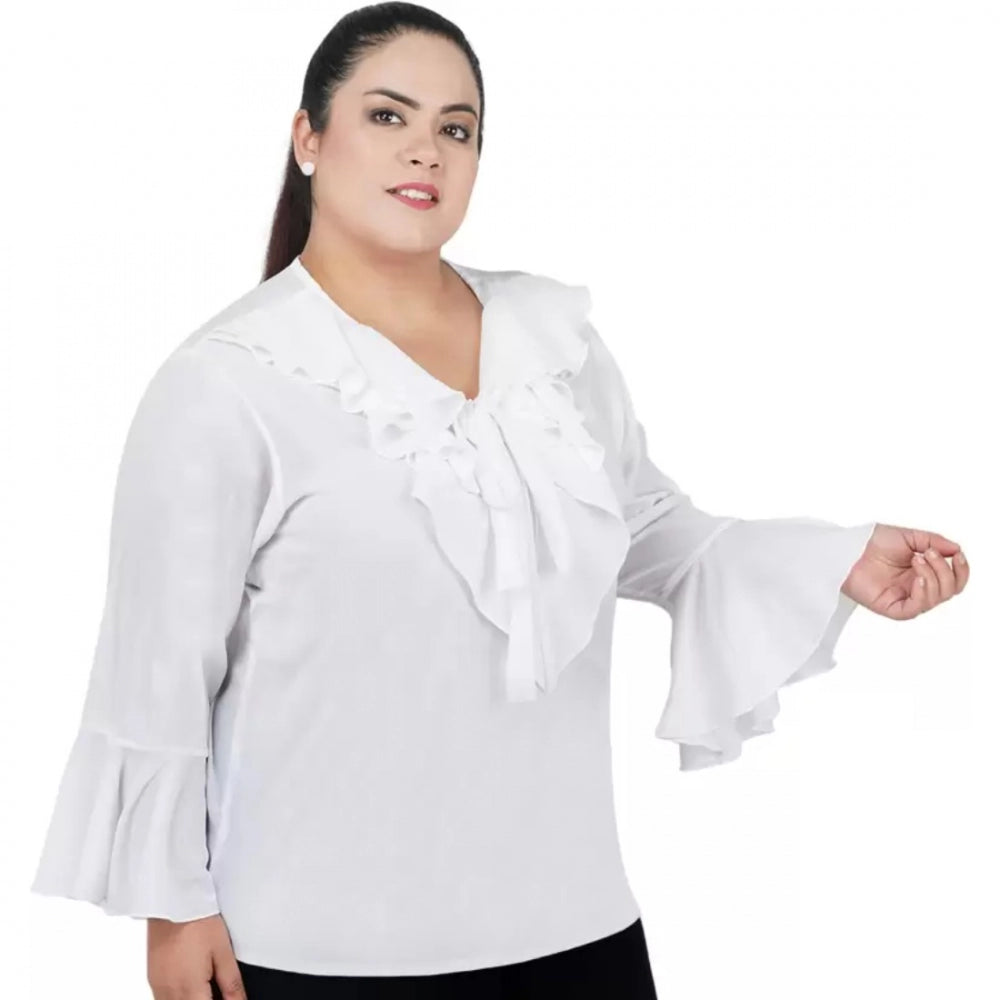 Casual Bell Sleeve Solid White Top