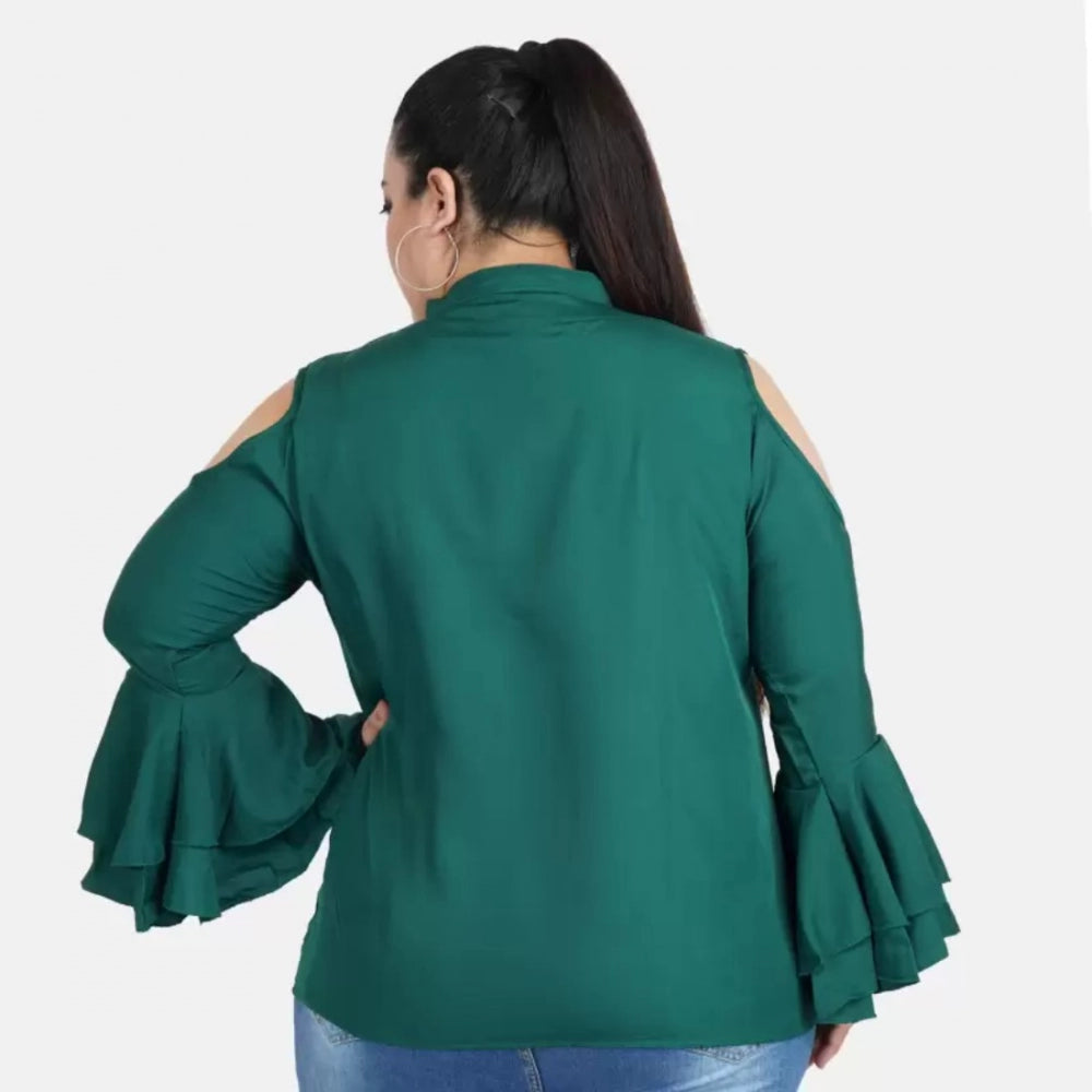 Casual Bell Sleeve Solid Green Top