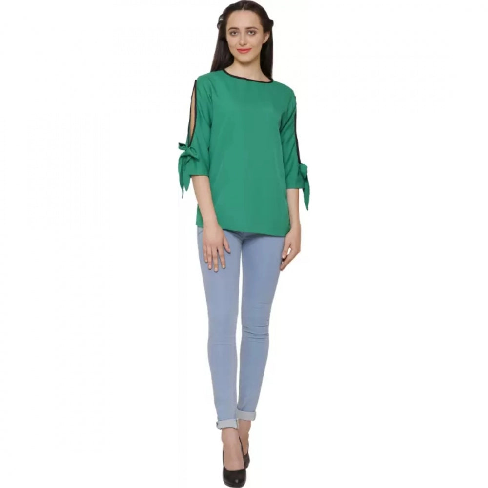 Casual Slit Sleeve Solid Green Top