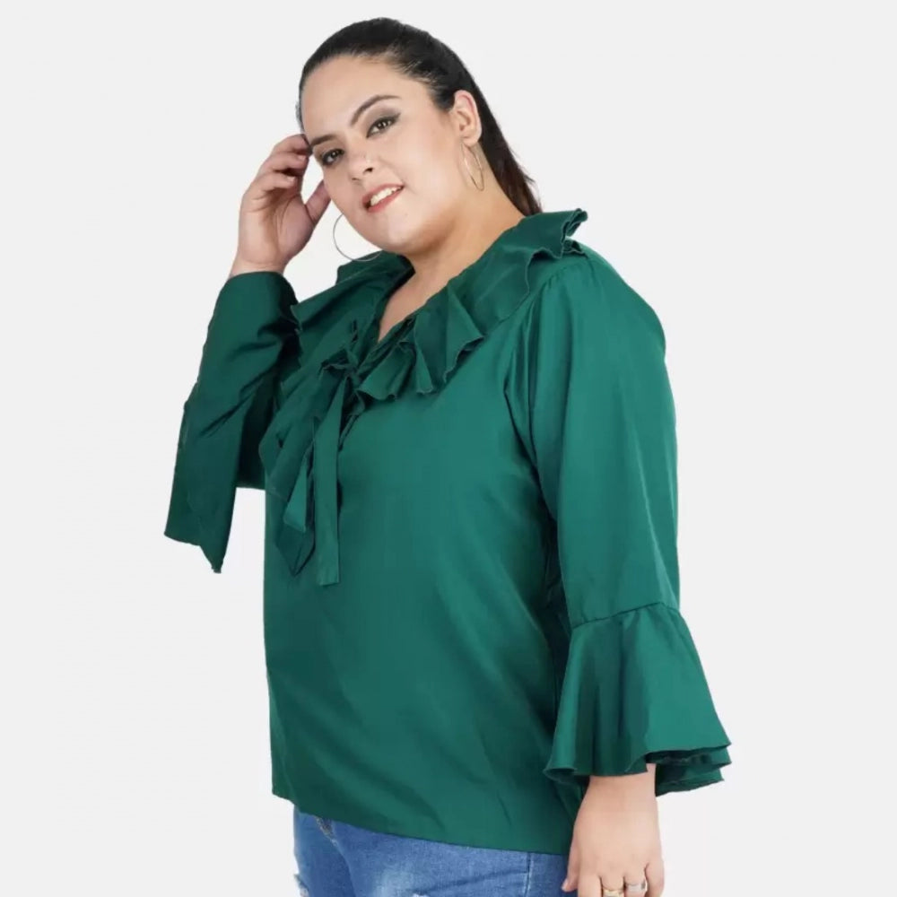 Casual Bell Sleeve Solid Green Top