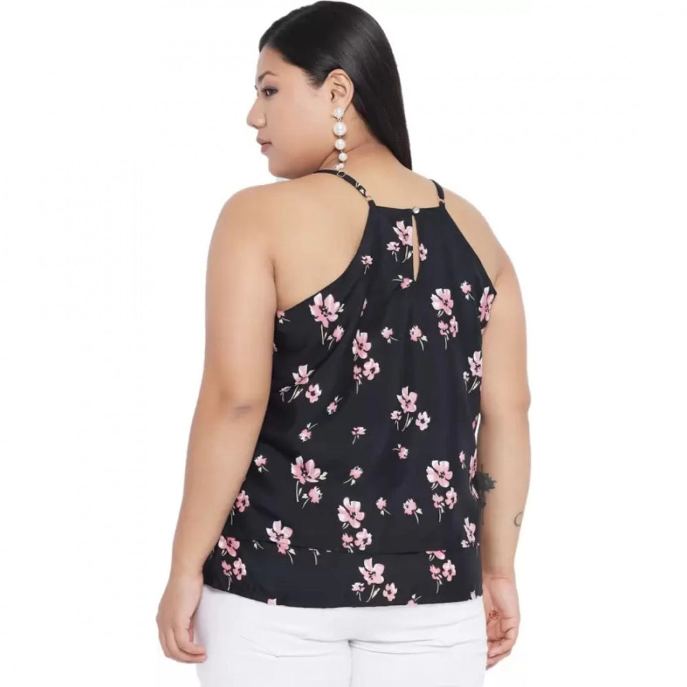 Casual Floral Print Black Top