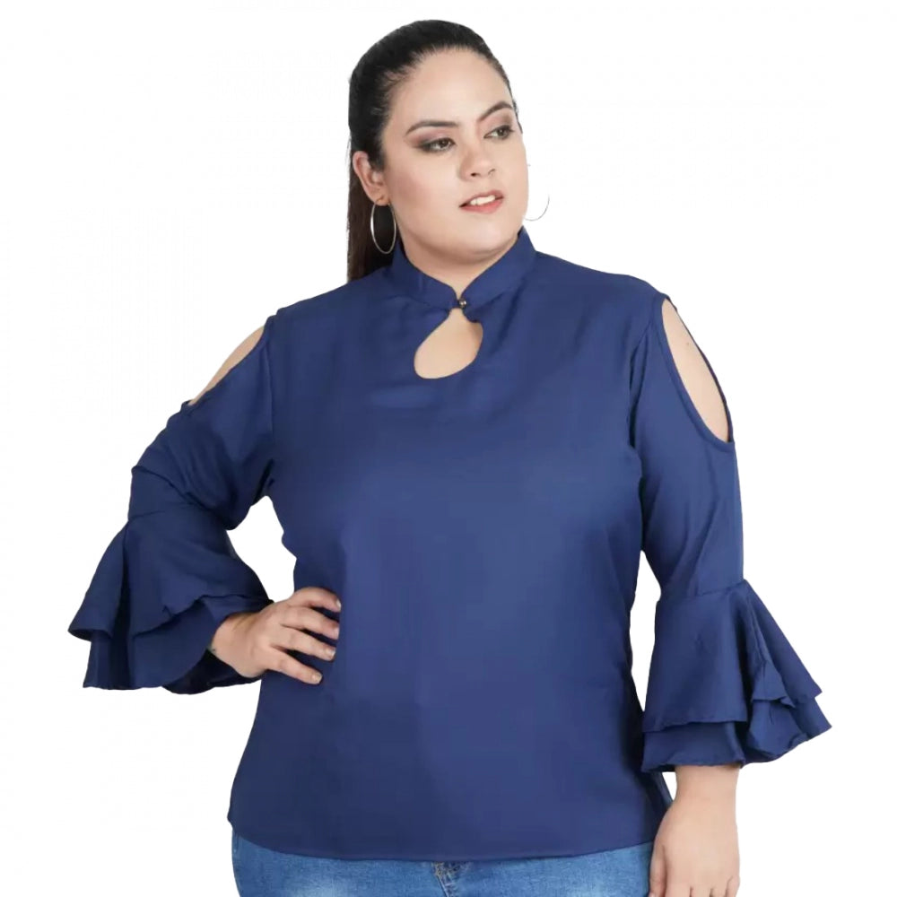 Casual Bell Sleeve Solid Blue Top