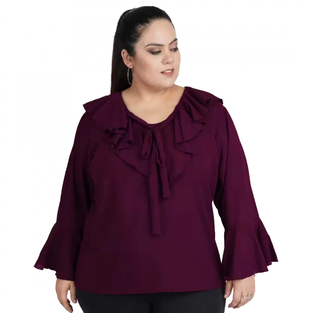 Casual Bell Sleeve Solid Purple Top