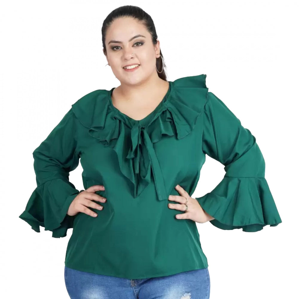 Casual Bell Sleeve Solid Green Top