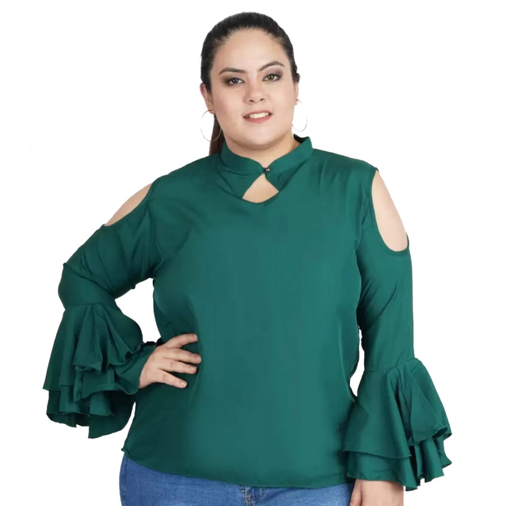 Casual Bell Sleeve Solid Green Top