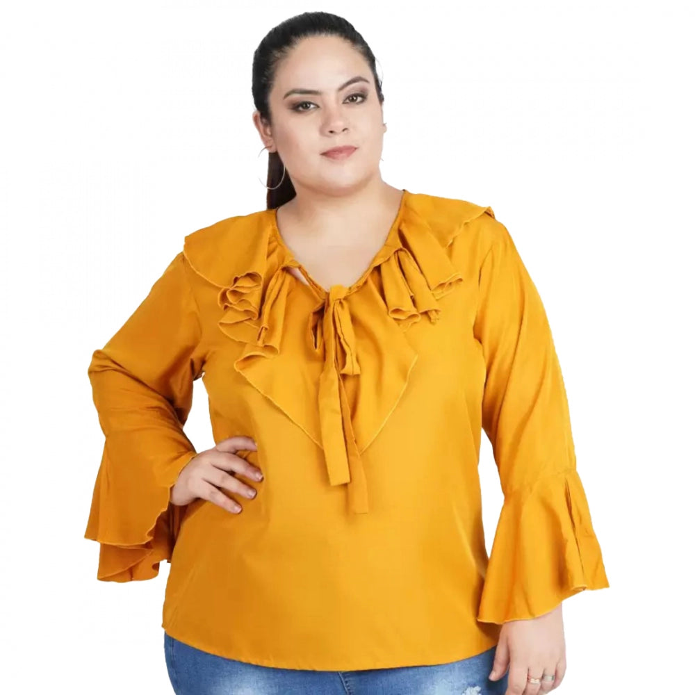 Casual Bell Sleeve Solid Yellow Top