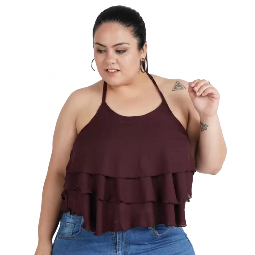 Casual Shoulder Strap Solid Maroon Top