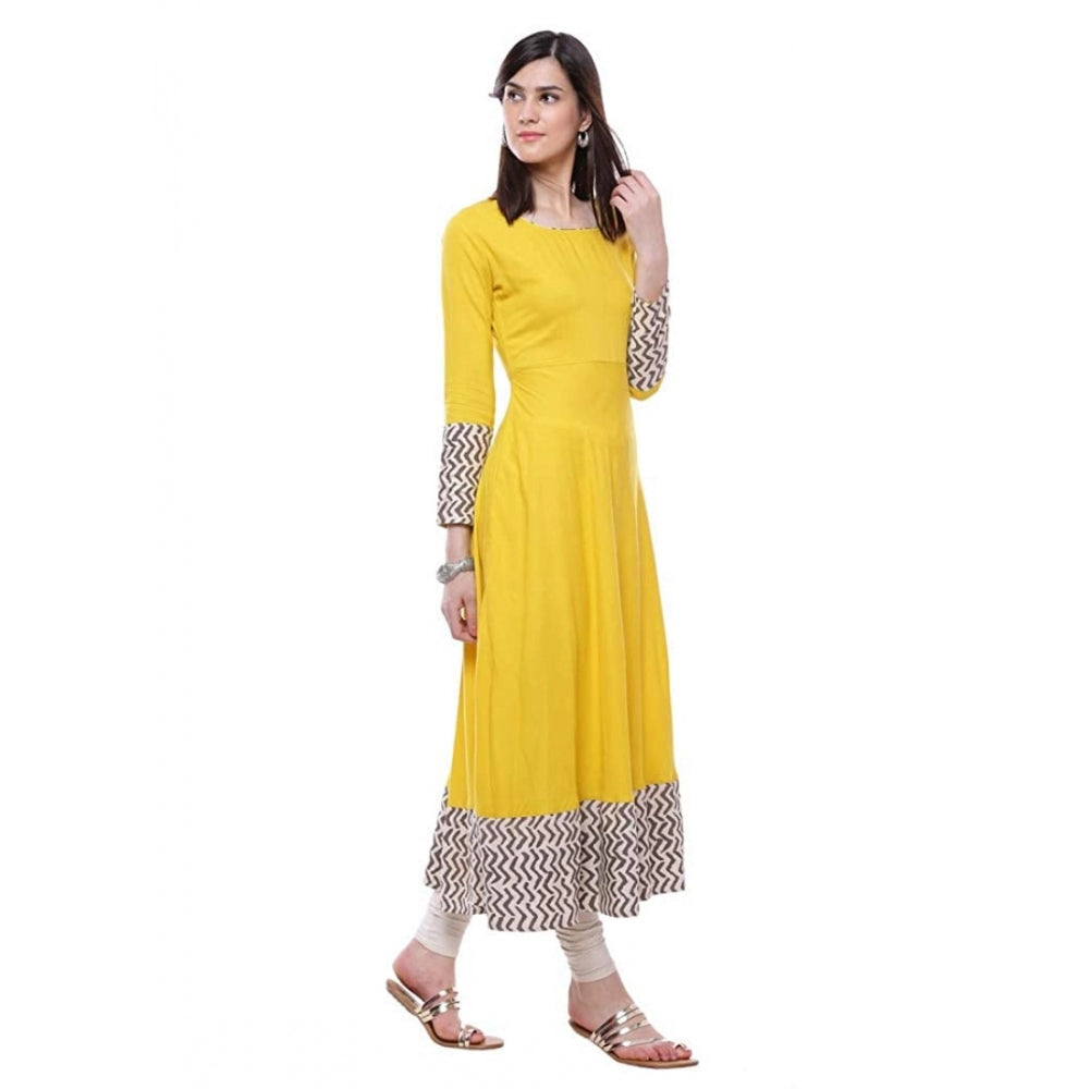 Rayon Printed Solid Anarkali Kurti