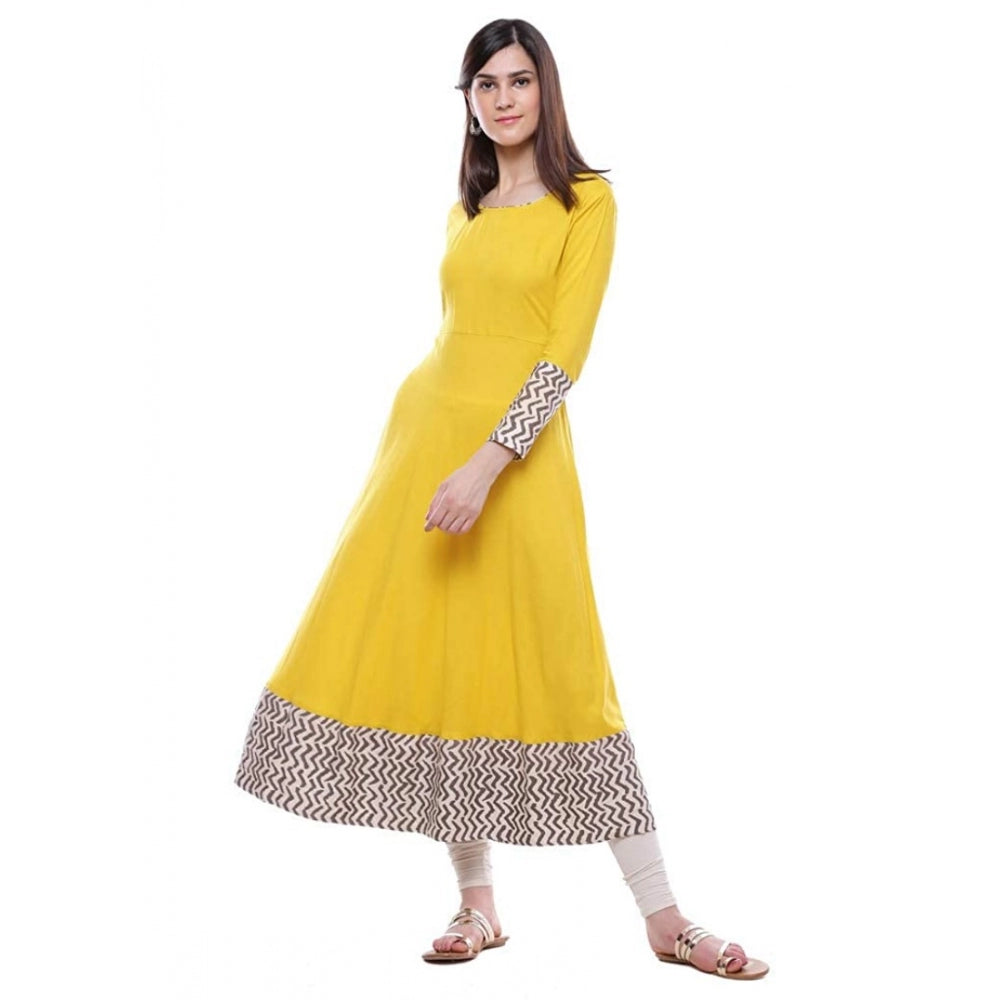 Rayon Printed Solid Anarkali Kurti