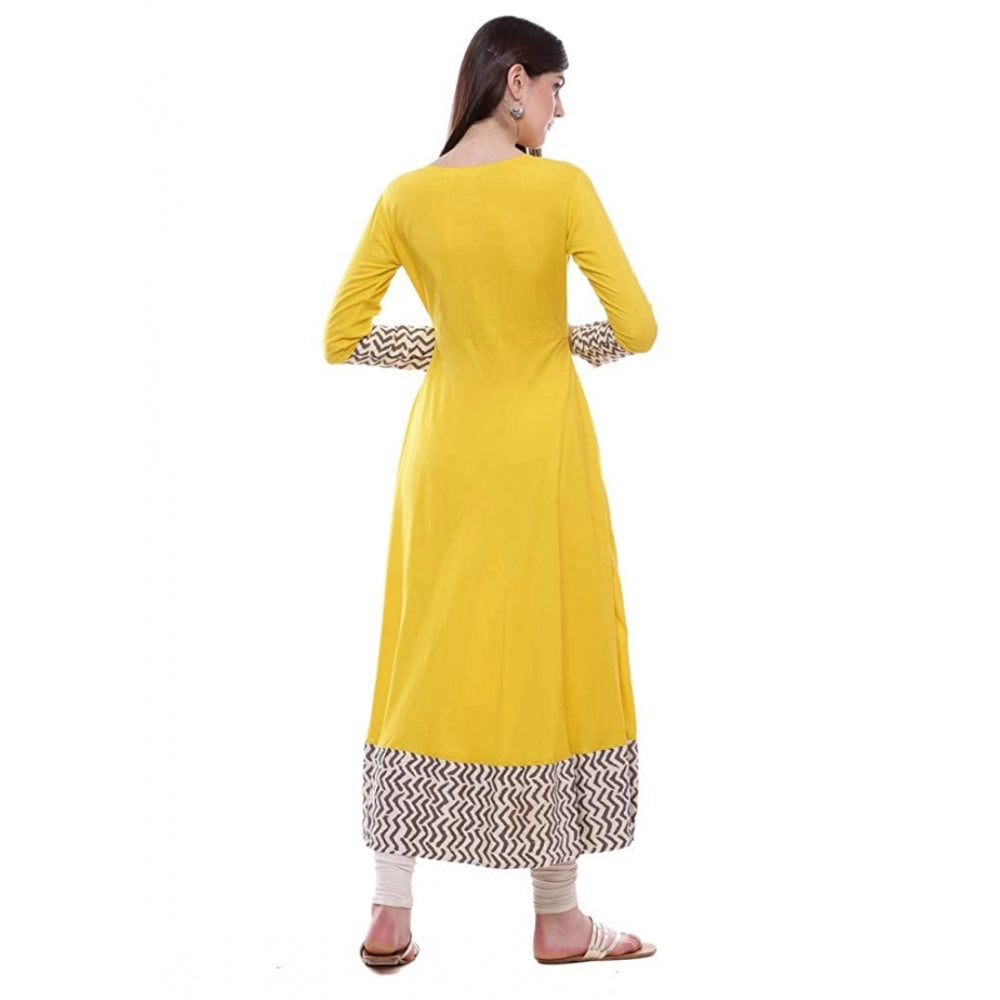 Rayon Printed Solid Anarkali Kurti