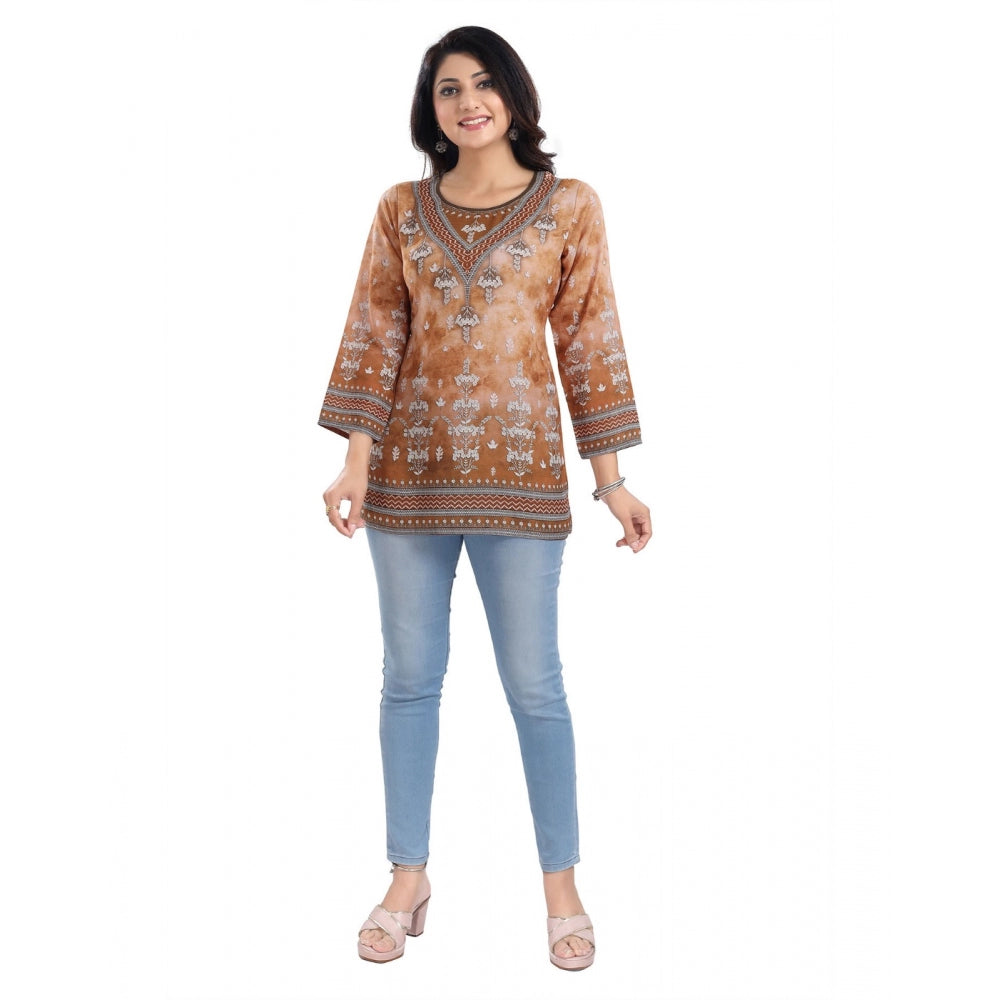 3/4th Sleeve Faux Crepe Tunic Short Top