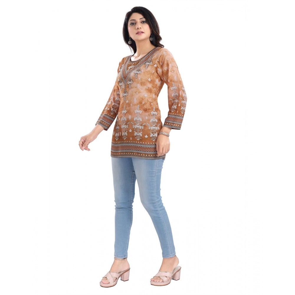 3/4th Sleeve Faux Crepe Tunic Short Top