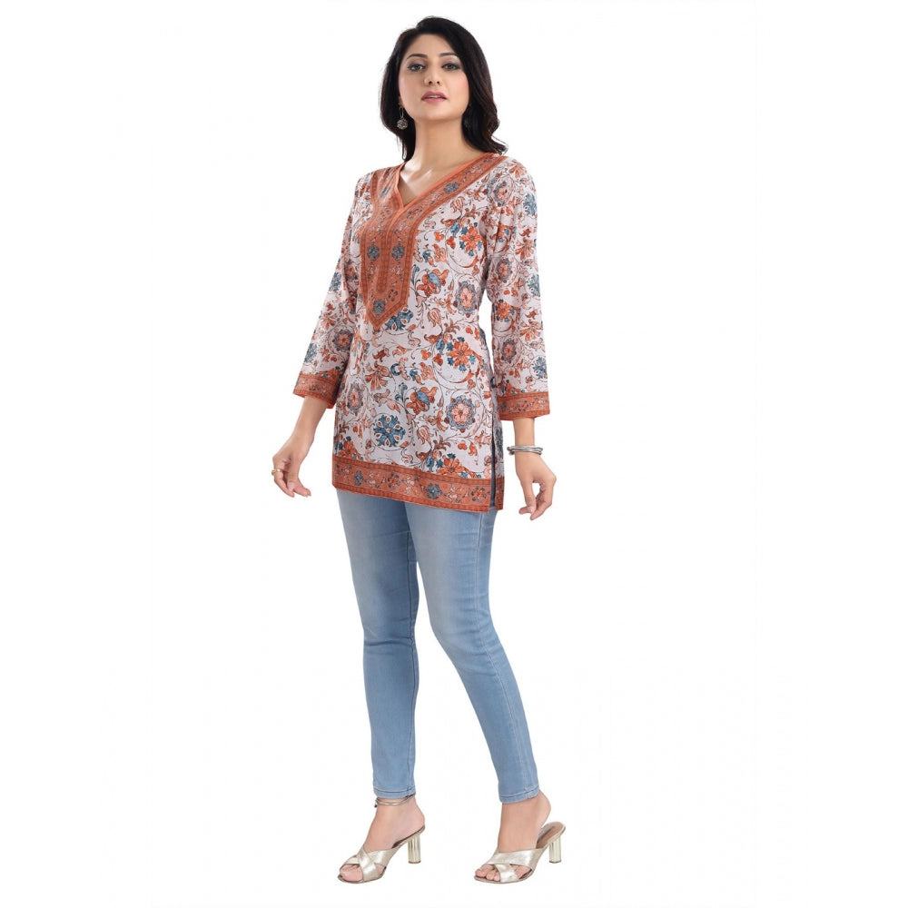 3/4th Sleeve Faux Crepe Tunic Short Top