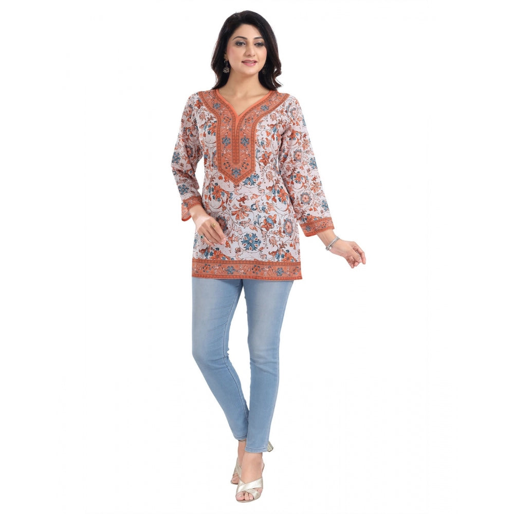 3/4th Sleeve Faux Crepe Tunic Short Top