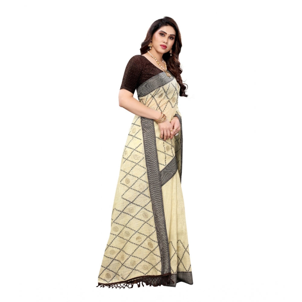 Slub Cotton Mukaish Work Printed Sarees