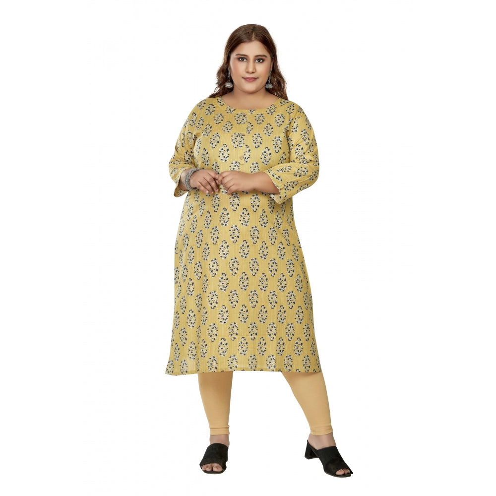 Casual 3/4th Sleeve Golden Foil Printed Pure Cotton Straight Kurti