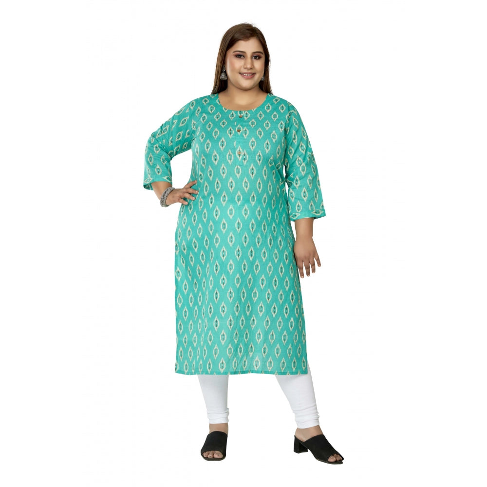 Casual 3/4th Sleeve Ikkat Printed Pure Cotton Straight Kurti