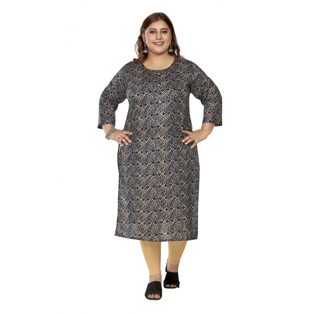 Casual 3/4th Sleeve Golden Foil Printed Capsule Cotton Straight Kurti