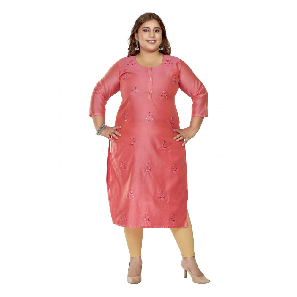 Casual 3/4th Sleeve Mirror Embroided Rayon Straight Kurti