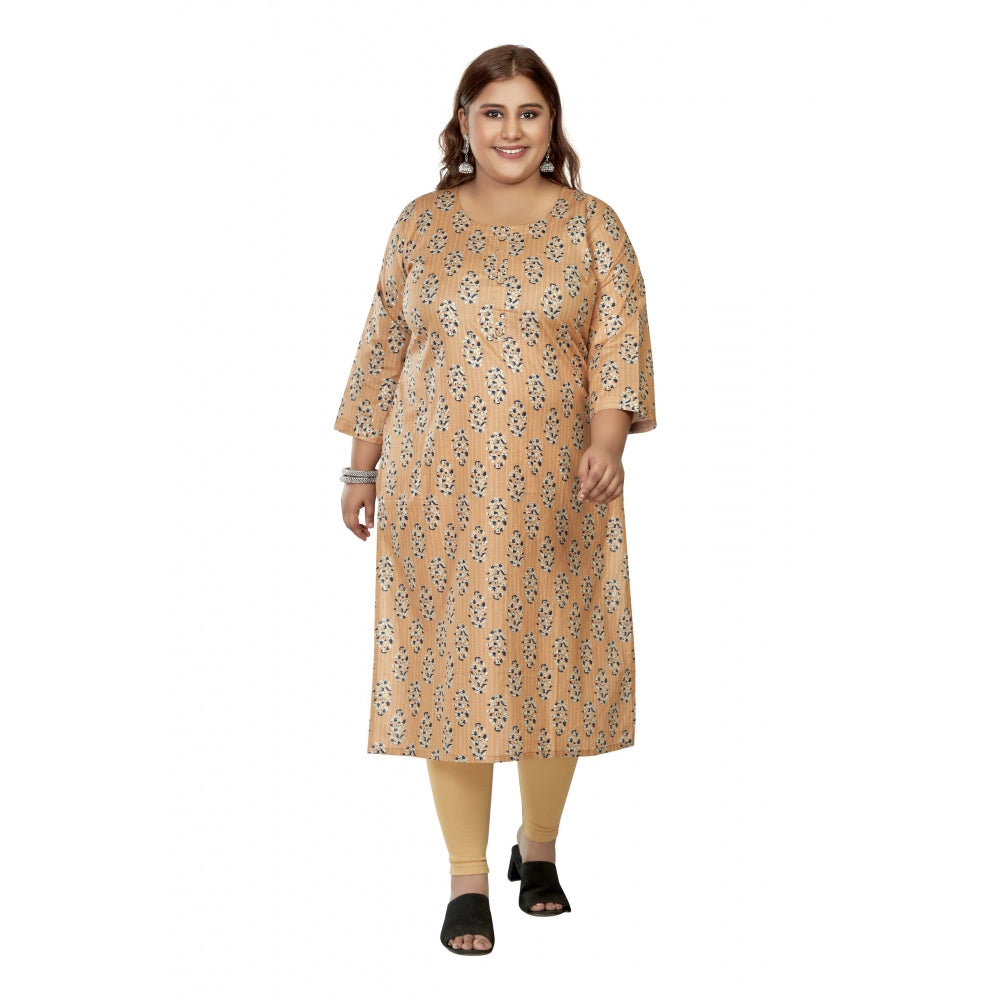 Casual 3/4th Sleeve Golden Foil Printed Pure Cotton Straight Kurti