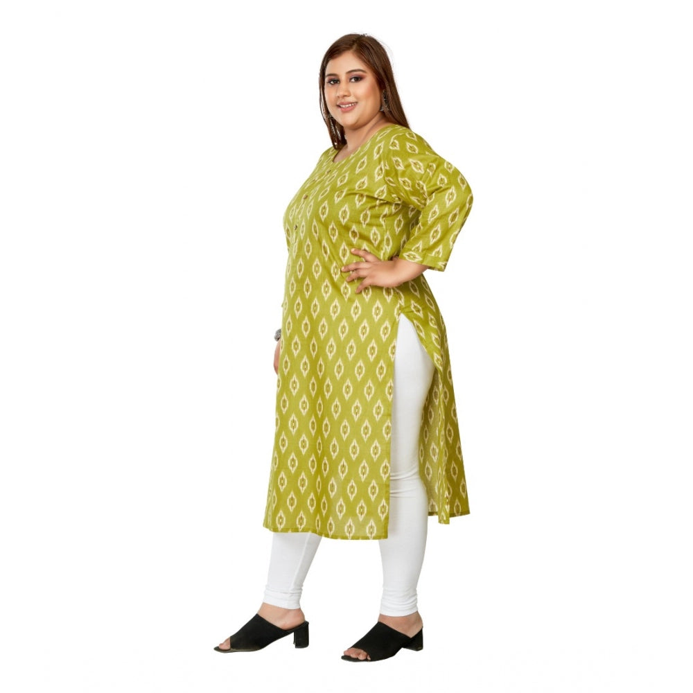 Casual 3/4th Sleeve Ikkat Printed Pure Cotton Straight Kurti