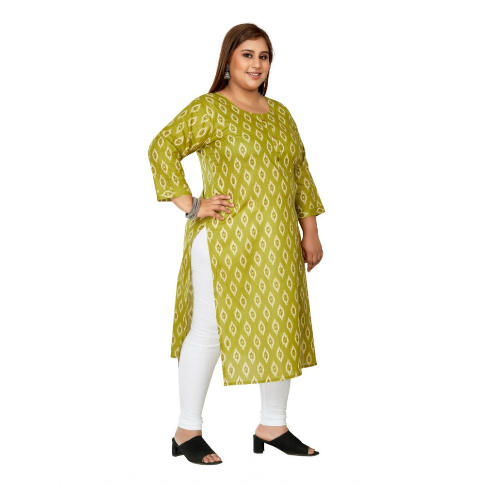 Casual 3/4th Sleeve Ikkat Printed Pure Cotton Straight Kurti