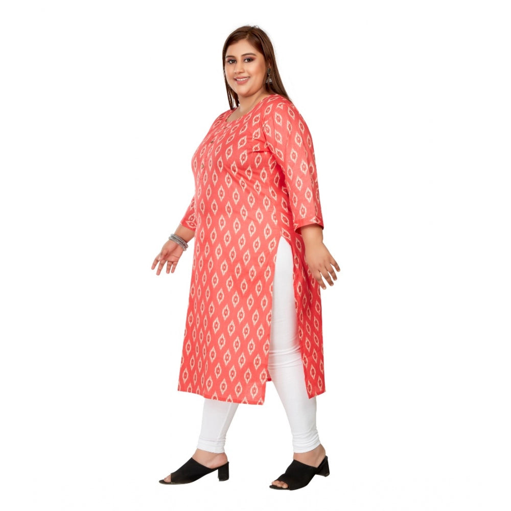 Casual 3/4th Sleeve Ikkat Printed Pure Cotton Straight Kurti