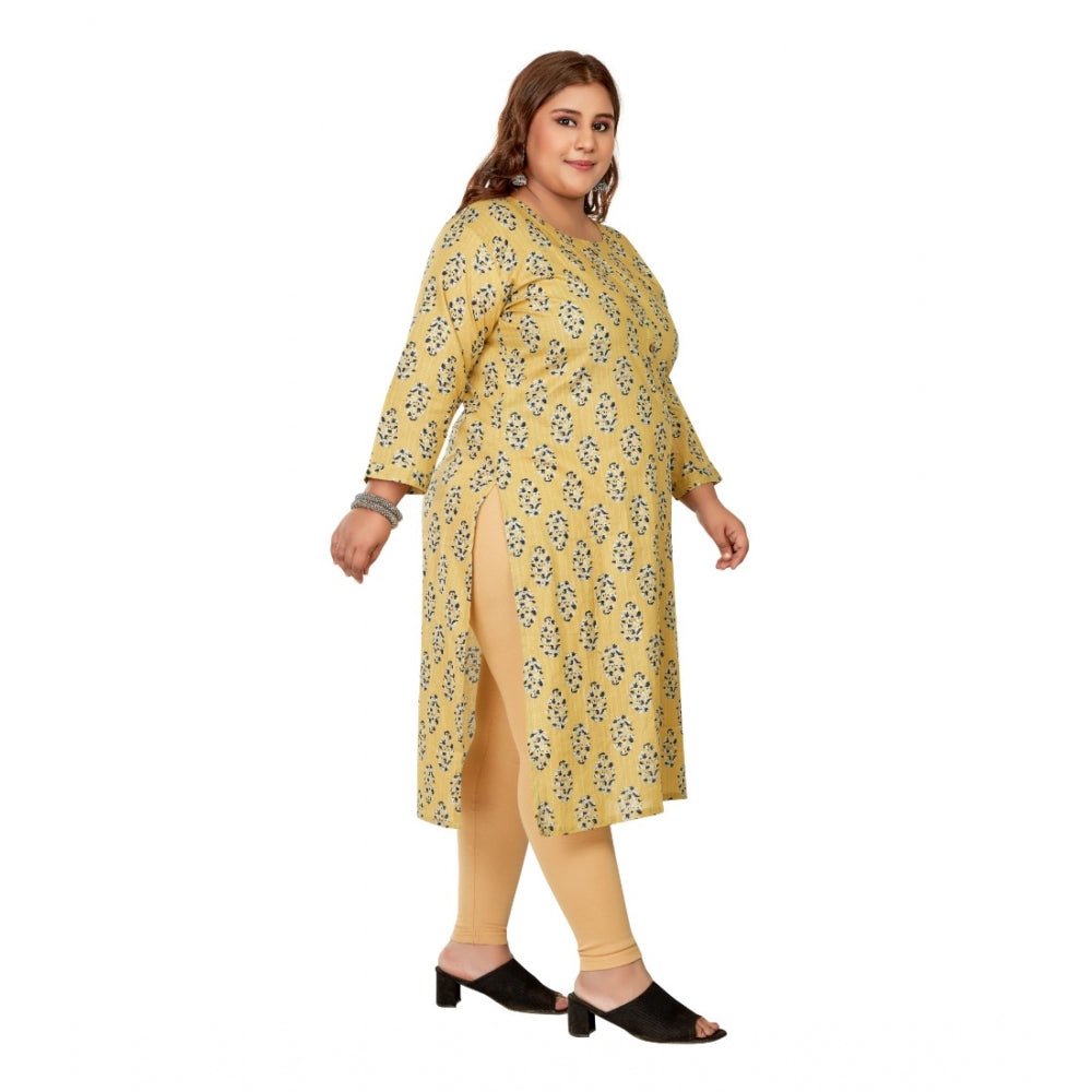 Casual 3/4th Sleeve Golden Foil Printed Pure Cotton Straight Kurti