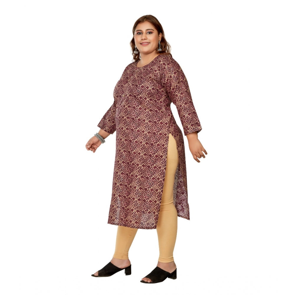 Casual 3/4th Sleeve Golden Foil Printed Capsule Cotton Straight Kurti