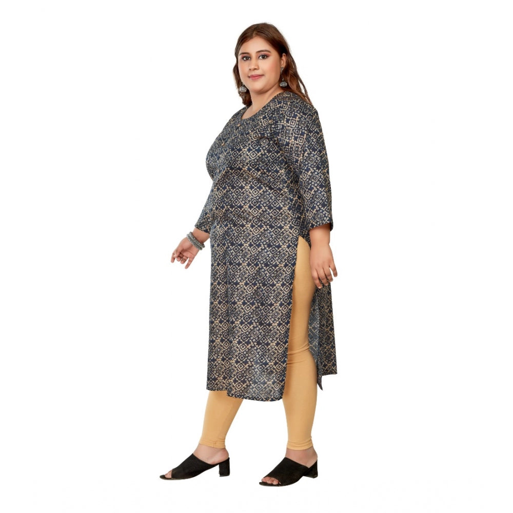 Casual 3/4th Sleeve Golden Foil Printed Capsule Cotton Straight Kurti