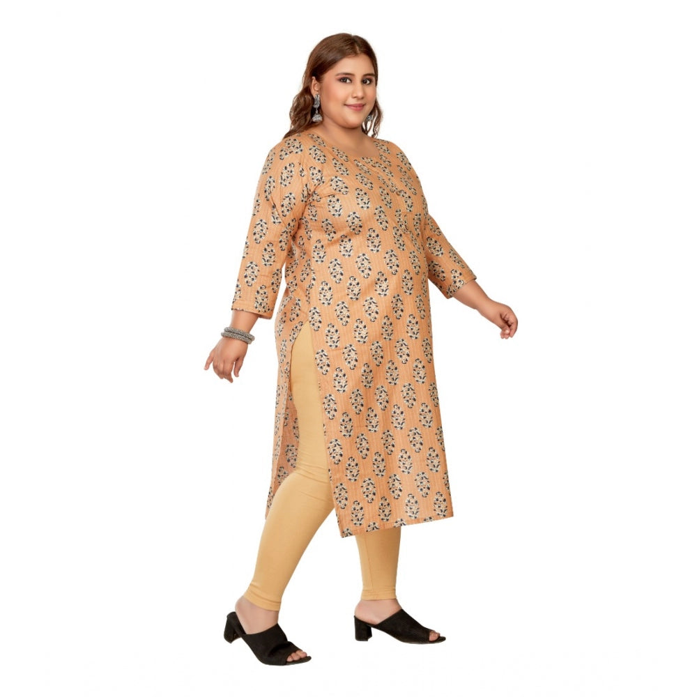 Casual 3/4th Sleeve Golden Foil Printed Pure Cotton Straight Kurti