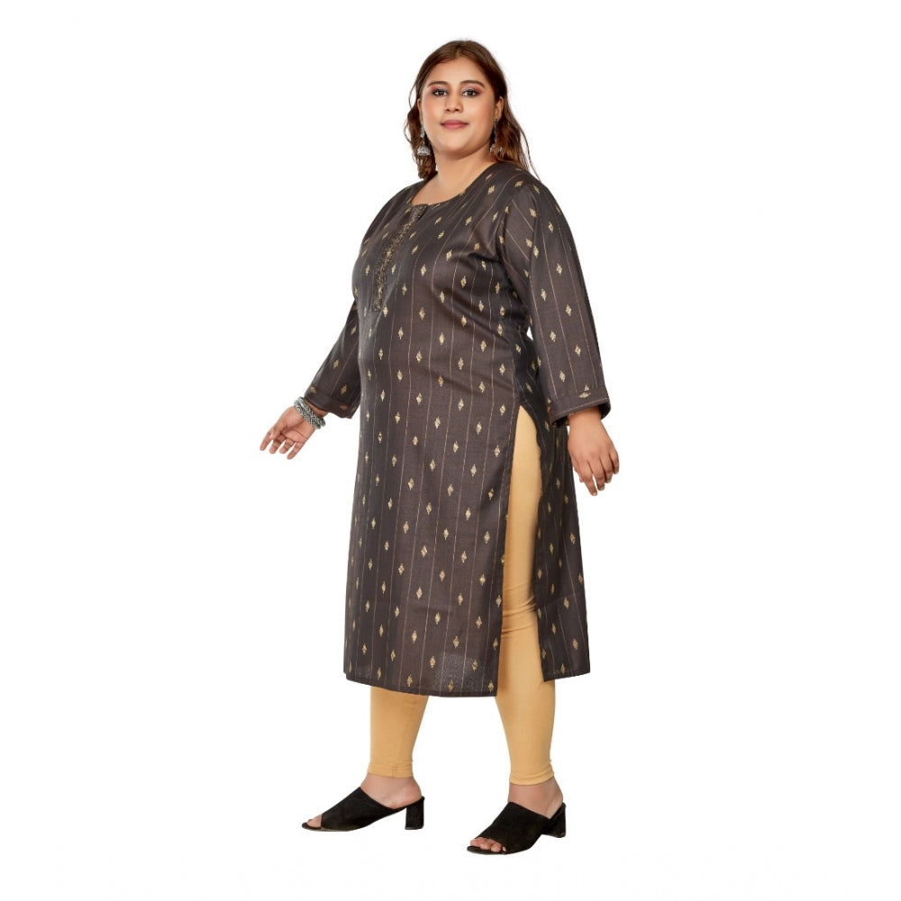 Casual 3/4th Sleeve Golden Embroided Cotton Mix Straight Kurti