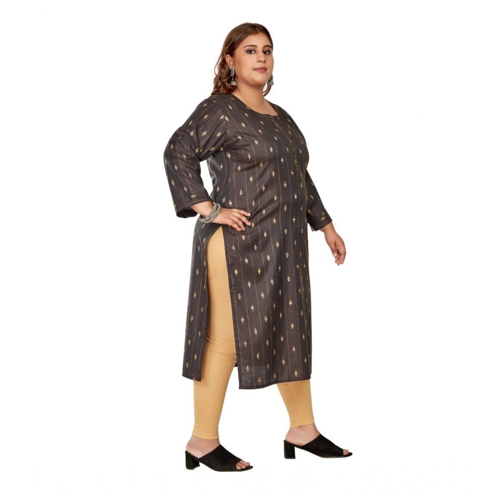 Casual 3/4th Sleeve Golden Embroided Cotton Mix Straight Kurti