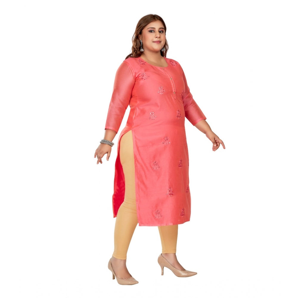 Casual 3/4th Sleeve Mirror Embroided Rayon Straight Kurti