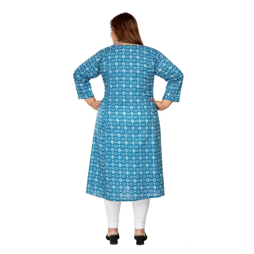 Casual 3/4th Sleeve Regular Printed Pure Cotton Prince Cut A-Line Kurti