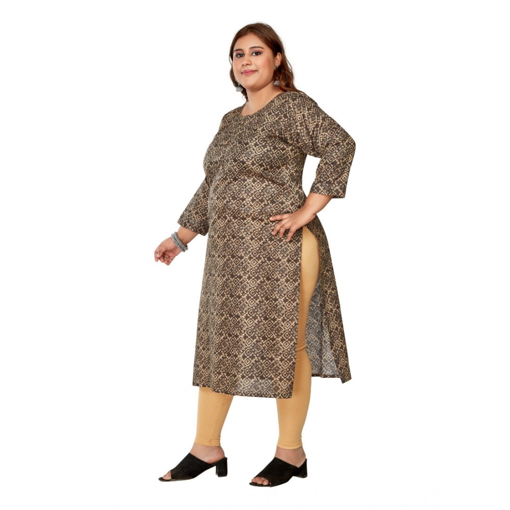 Casual 3/4th Sleeve Golden Foil Printed Capsule Cotton Straight Kurti