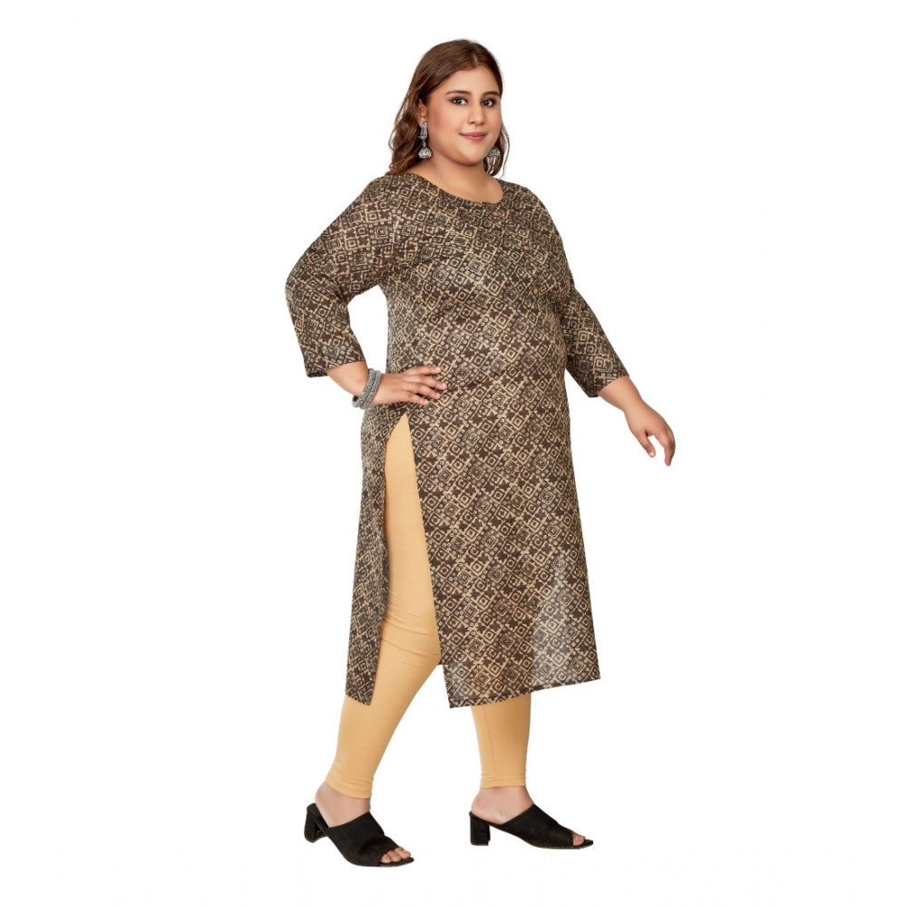 Casual 3/4th Sleeve Golden Foil Printed Capsule Cotton Straight Kurti