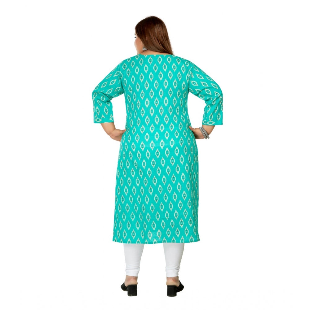 Casual 3/4th Sleeve Ikkat Printed Pure Cotton Straight Kurti