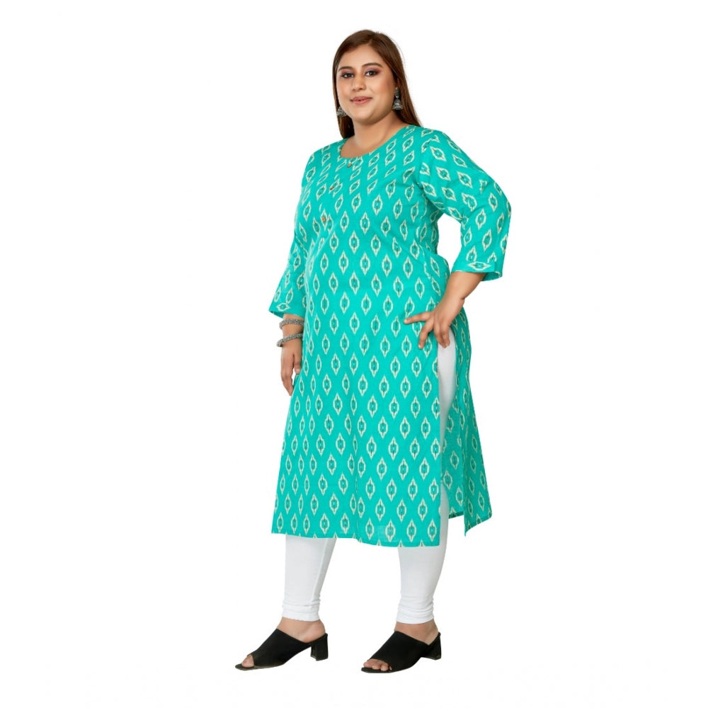 Casual 3/4th Sleeve Ikkat Printed Pure Cotton Straight Kurti