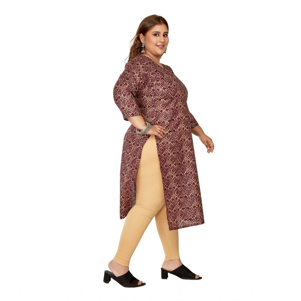 Casual 3/4th Sleeve Golden Foil Printed Capsule Cotton Straight Kurti