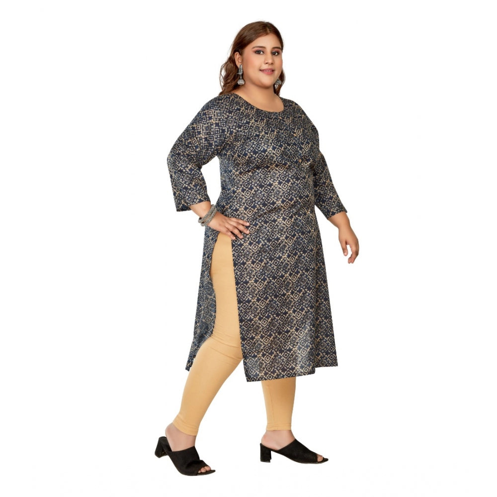 Casual 3/4th Sleeve Golden Foil Printed Capsule Cotton Straight Kurti