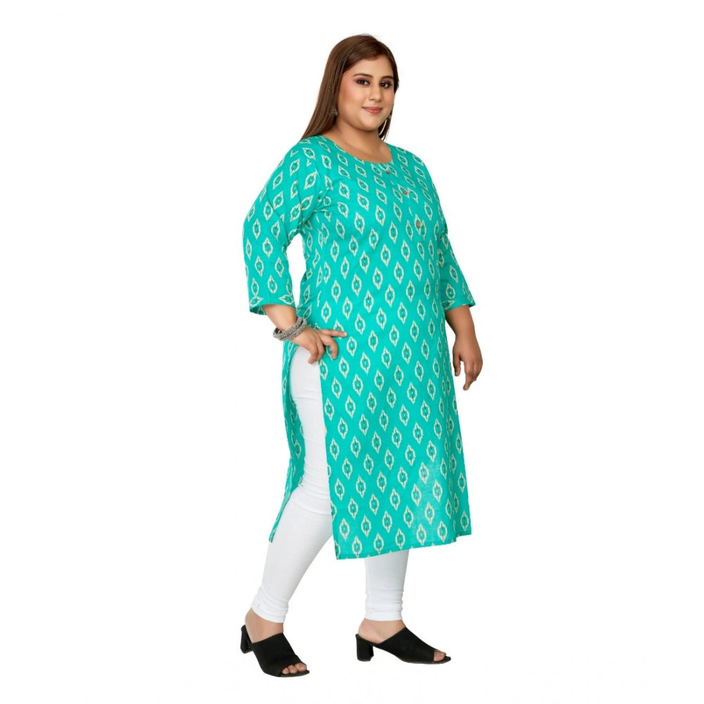 Casual 3/4th Sleeve Ikkat Printed Pure Cotton Straight Kurti