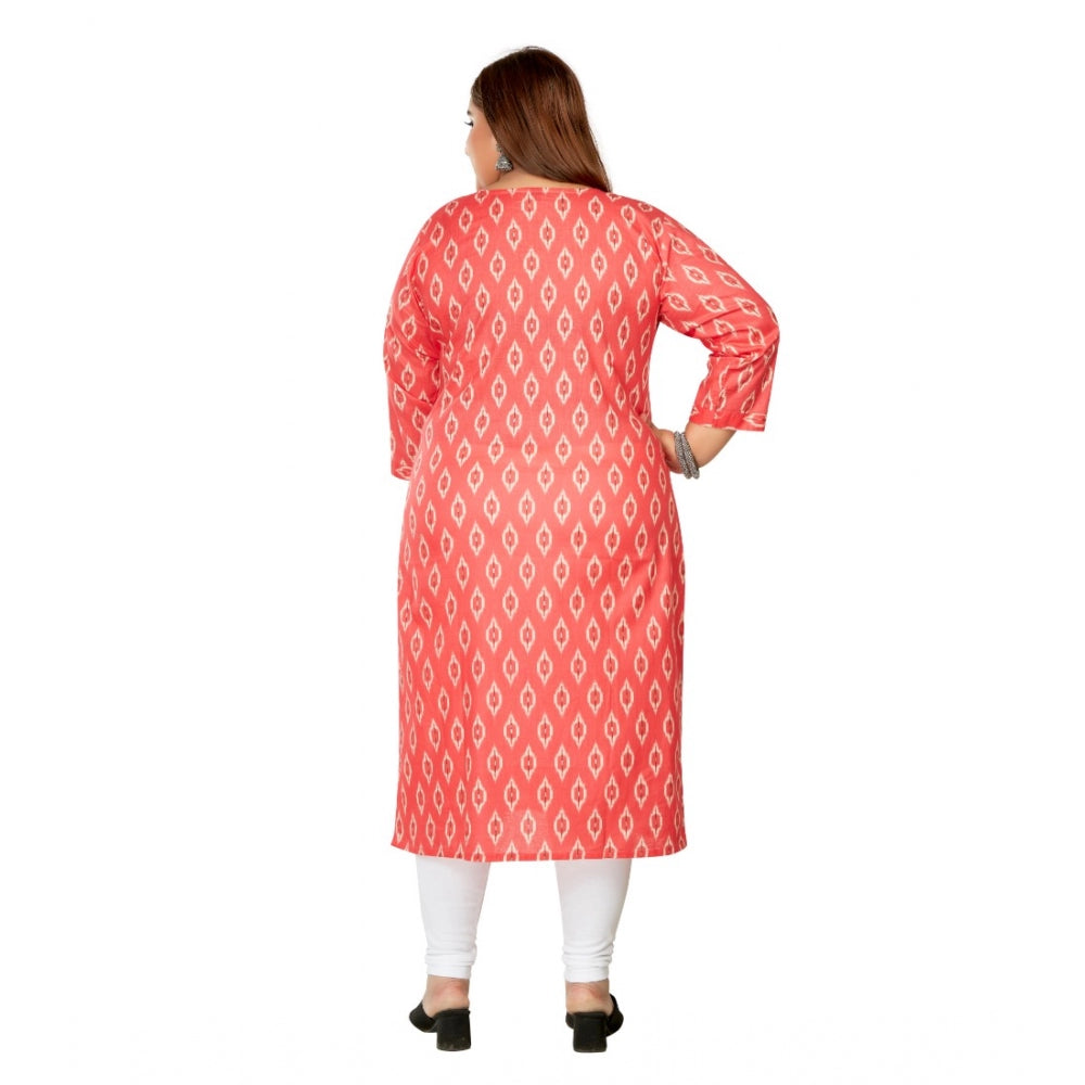 Casual 3/4th Sleeve Ikkat Printed Pure Cotton Straight Kurti