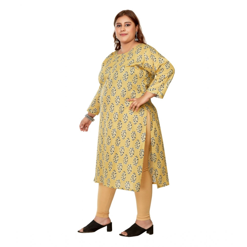 Casual 3/4th Sleeve Golden Foil Printed Pure Cotton Straight Kurti