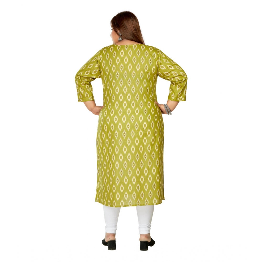 Casual 3/4th Sleeve Ikkat Printed Pure Cotton Straight Kurti