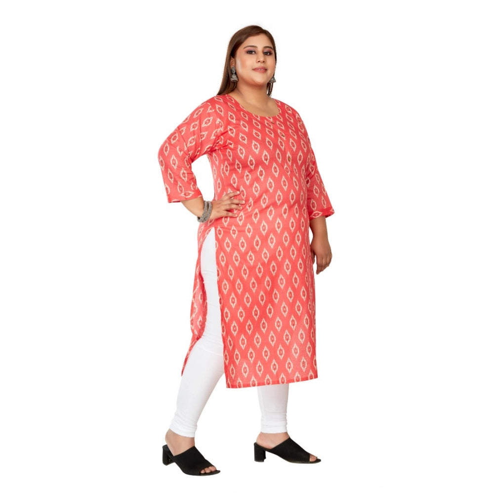 Casual 3/4th Sleeve Ikkat Printed Pure Cotton Straight Kurti