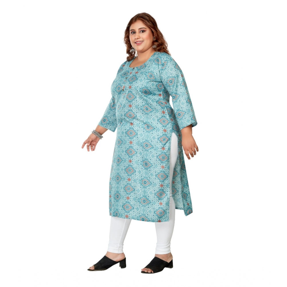 Casual 3/4th Sleeve Golden Foil Printed Rayon Straight Kurti